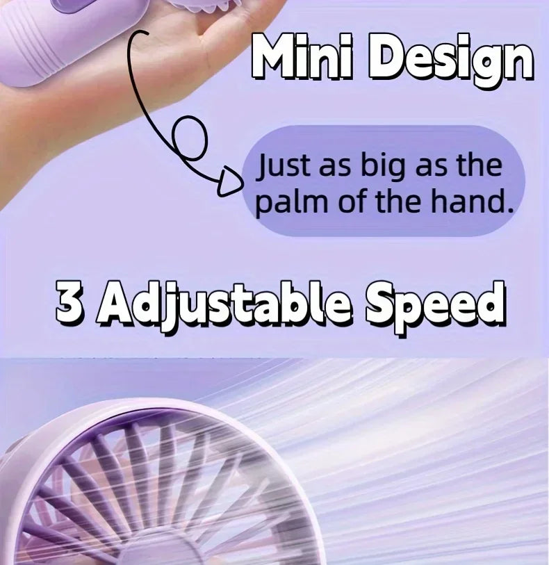 Mini Handheld Fan 3-Speed Strong Wind USB Rechargeable Long Lasting Portable Desk Fan For Students Office Outdoor Travel Camping Beauty World Shop