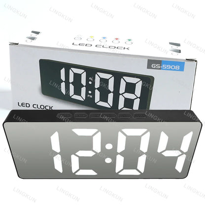 Electronic Alarm Clock Noiseless Design Digital LED Large Display Mirror Electronic Clock Digital Alarm Clock LED Mirror Clocks Beauty World Shop