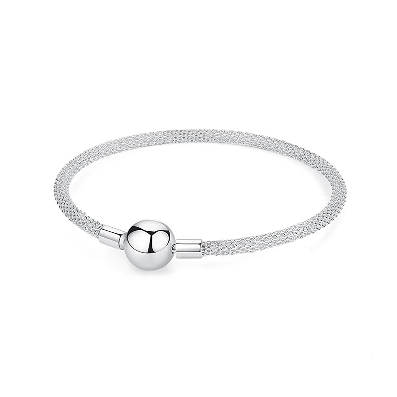 Original 925 Sterling Silver Bracelets Bangles Love Heart Clip Charms Beads Snake Chains For Women Rose Gold DIY Luxury Jewelry Beauty World Shop