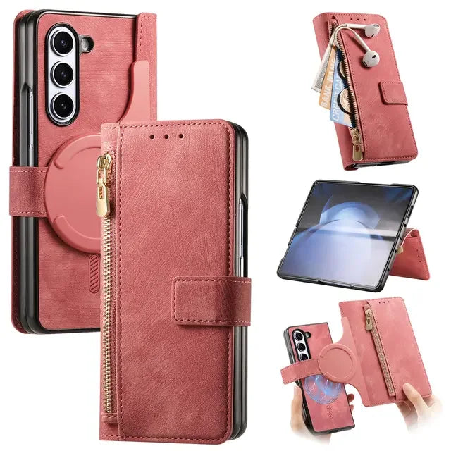 2 in 1 Magnetic Zipper Cards Solt Wallet Leather Case For Samsung Galaxy Z Fold 8 ultra 7 6 5  Wireless Charging Bag Purse Cover Beauty World Shop