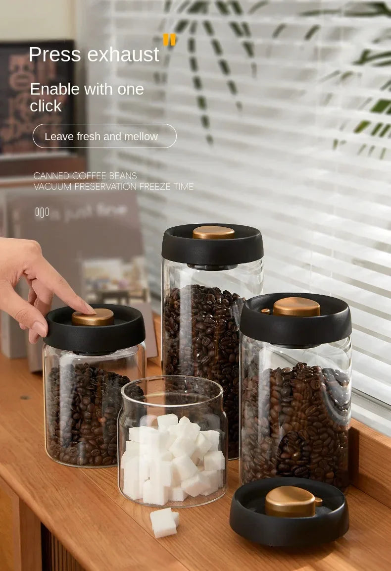 Manual Vacuum Sealed Coffee Jar High Borosilicate Glass Moisture Proof Tea Storage Container for Kitchen Coffee Beauty Trend Shop