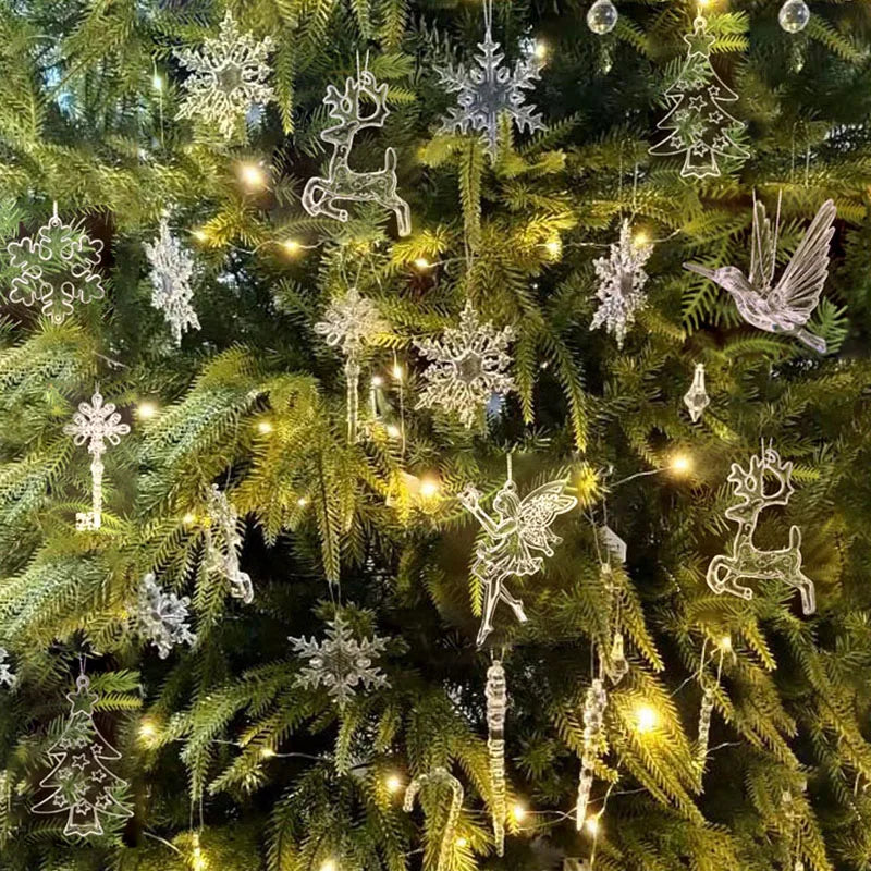 5pcs Christmas Home Decorations Crystal Acrylic Ornaments Snowflake Elk Xmas Tree Hanging Pendants Navidad 2025 New Year Gift Beauty World Shop