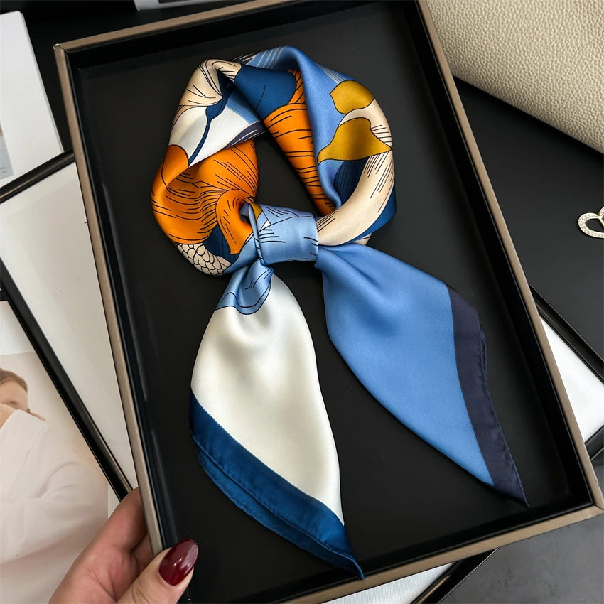 Luxury 2024 Silk Print Hair Scarf Women Floral Kerchief Neck Tie Hand Wrist Foulard Shawl Wraps Head Hijab Bandana Echarpe Beauty World Shop