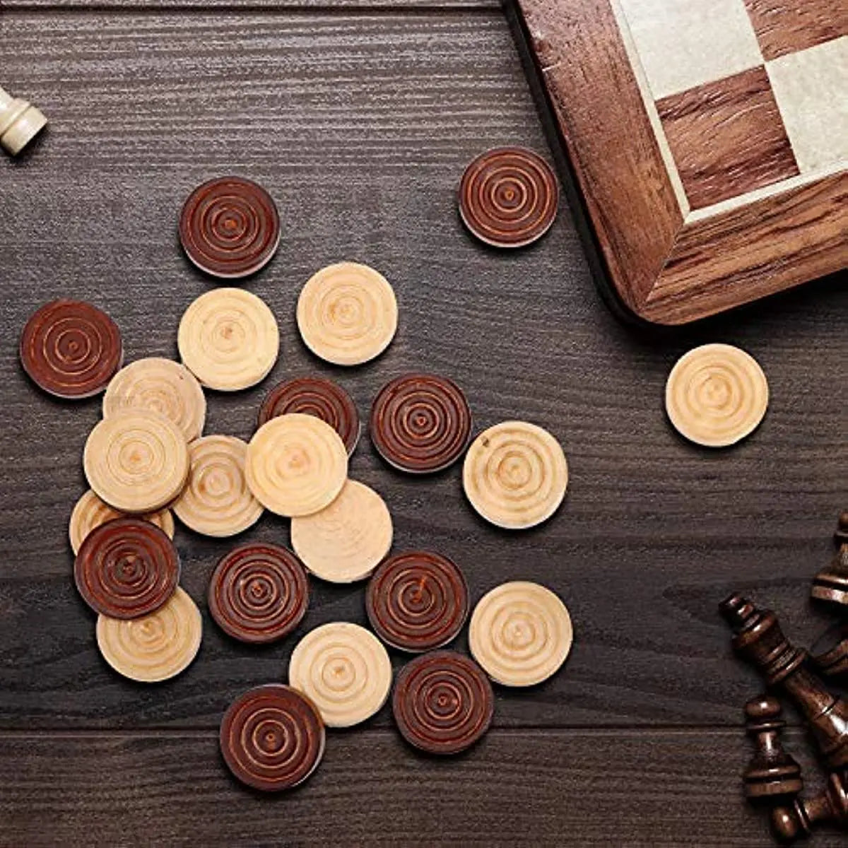 30Pcs/set Wooden Round Checkers Pieces For Backgammon Chess Game Accessories Beauty World Shop
