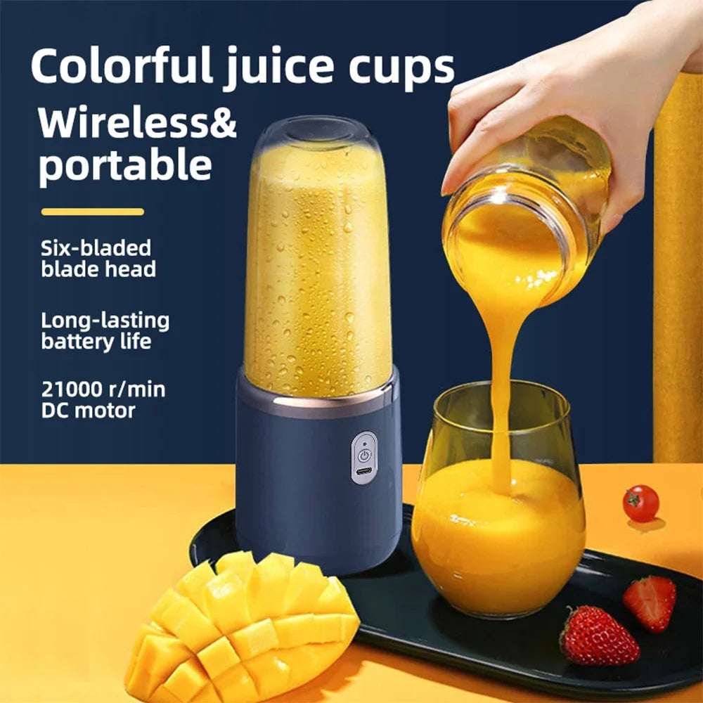 6 Blades Electric Juicer Cup with 2 Cups For Travel Portable Juicer Mixer Usb Charge Fresh Fruit Juice Personal Blender Smoothie Beauty World Shop