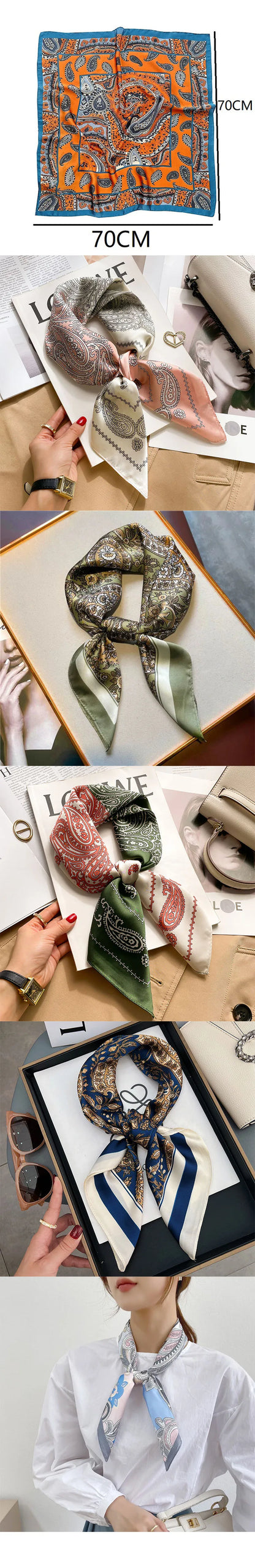 Luxury Silk Scarf Neckerchief Women's Silk Square Scarf Purse Scarf for Women Designer Silk Headscarf SJ01 Beauty World Shop