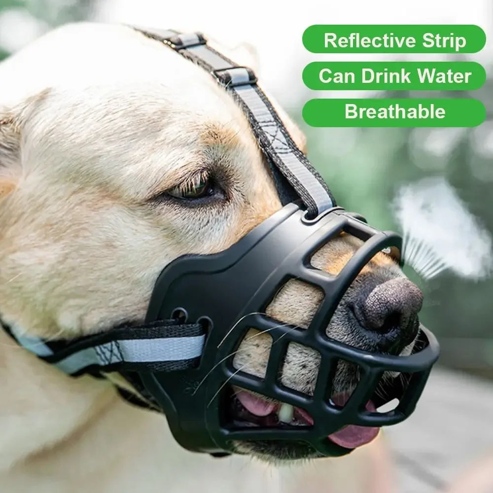 Adjustable Dog Muzzle Anti-Biting Dog Mouth Cover With Reflective Strip Can Drink Water Breathable Plastic Beauty World Shop