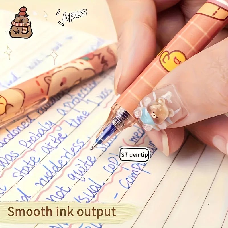 6pcs Cute Capybara Erasable Gel Pens | 0.5mm Retractable Blue Ink for School & Office | Smooth Writing & Quick-Drying (6 Colors) Beauty World Shop