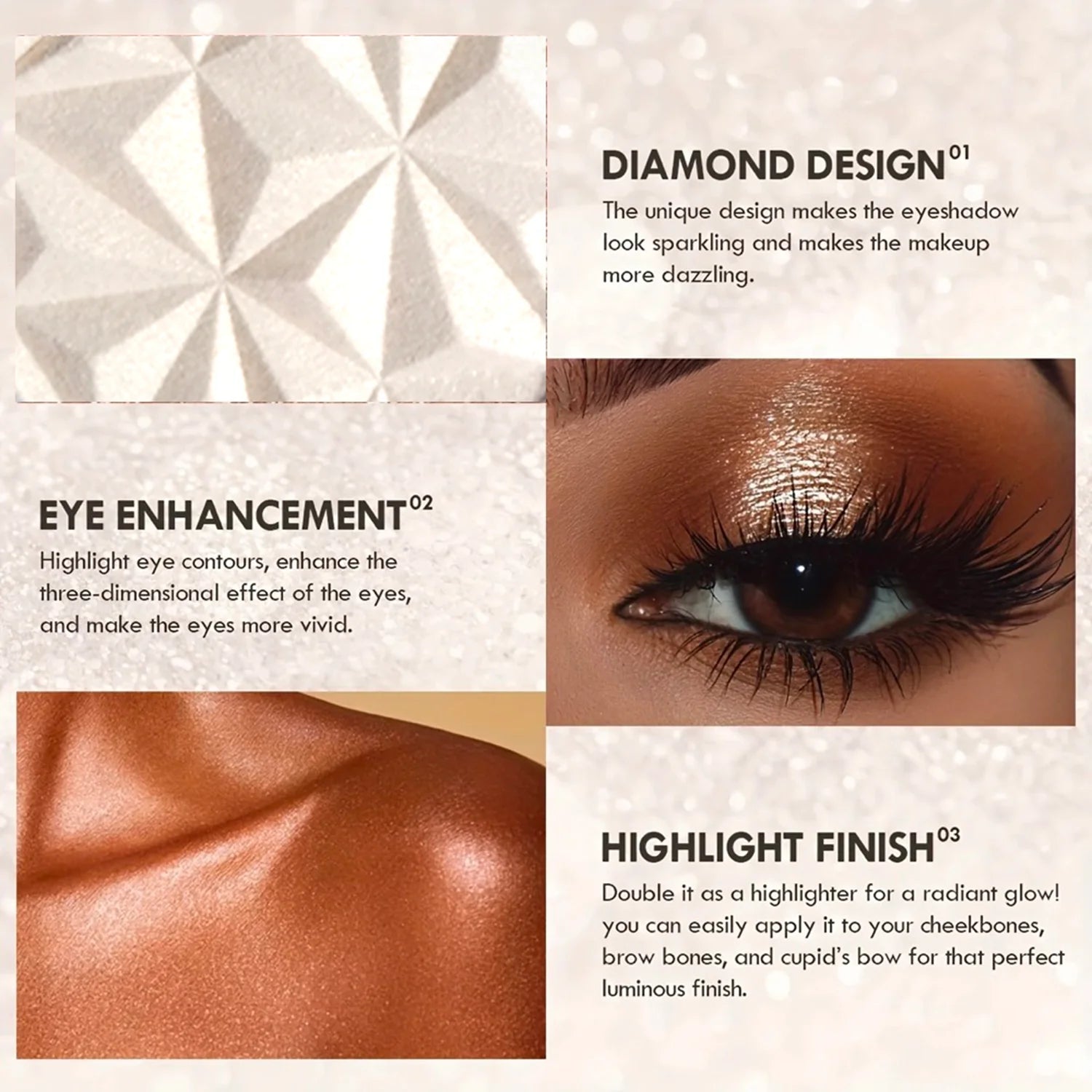 Shimmer Diamond Glow Highlighter – 2-Color Palette for Contour, Brighten, Radiant Skin, Festival & Party Makeup Essential Tool Beauty World Shop