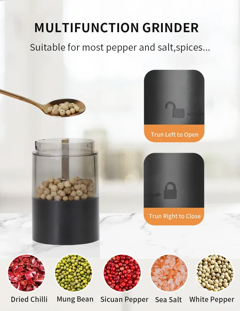USB Rechargeable Electric Salt and Pepper Grinder Adjustable Coarseness Large Capacity Auto Spices Grinders Kitchen Cooking Tool Beauty World Shop