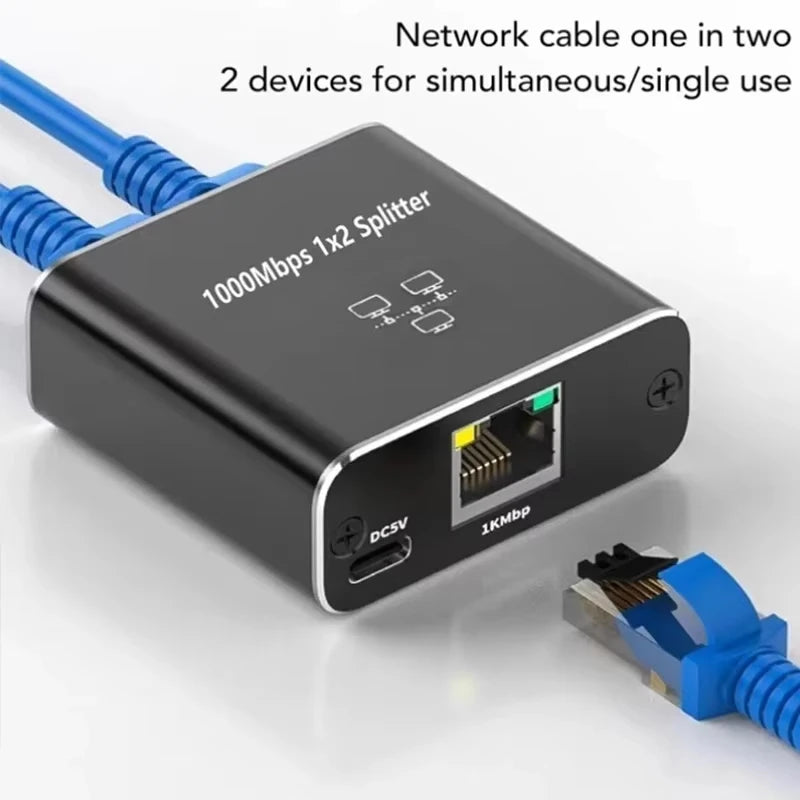 Network Splitter 1000Mbps Hub 1 to 2 RJ45 Adapter Gigabit Converter Internet Ethernet 8P8C Set-Top Extender Plug Extension ﻿ Beauty World Shop