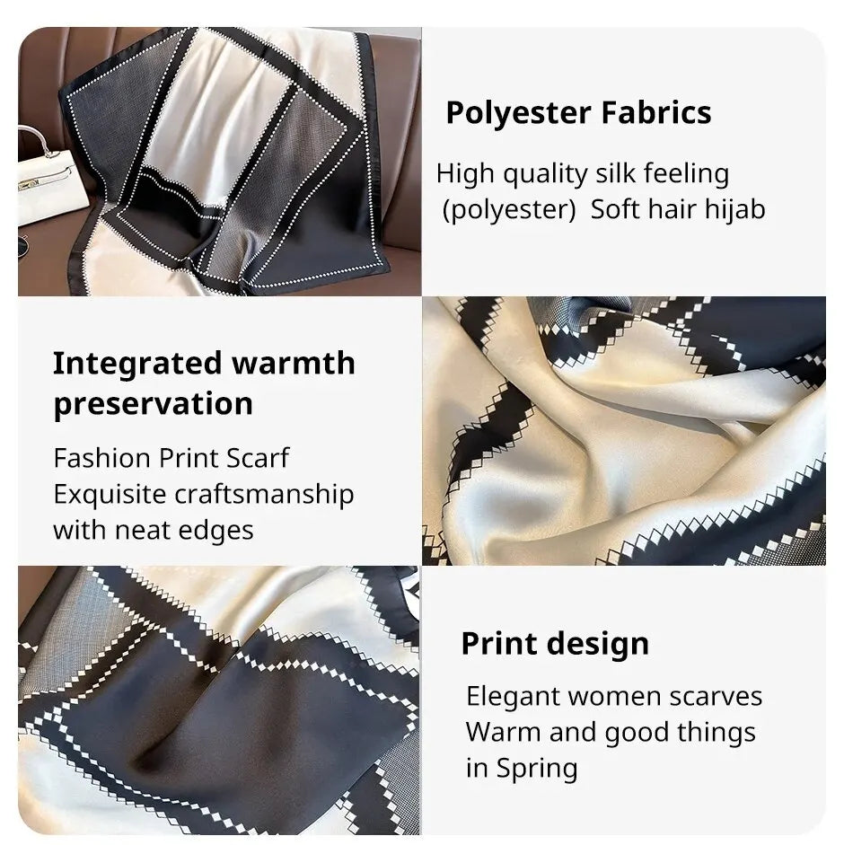 Luxury Silk Feeling Shawl Square Scarf Women Spring Hijab Fashion Wraps Neckerchief Female Hair Bands Ribbon Headband Bandana Beauty World Shop