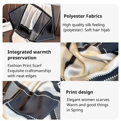 Luxury Silk Feeling Shawl Square Scarf Women Spring Hijab Fashion Wraps Neckerchief Female Hair Bands Ribbon Headband Bandana Beauty World Shop