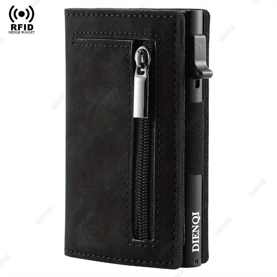 Anti-theft Credit Card Holder Men Wallets Rfid Blocking Aluminum Leather Pop Up Minimalist Wallet Cardholder Wallets for Men Beauty World Shop