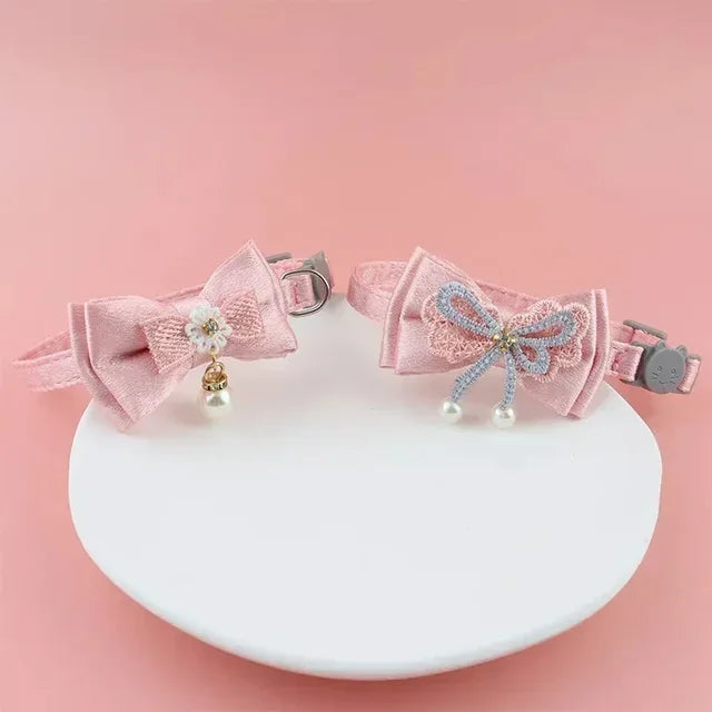 Pet Collar Pink Lace Bow Hanging Bead Cat Choker Bell Dog Cat Supplies Pet Accessories Dog Accessories Dog Cat Products Beauty World Shop