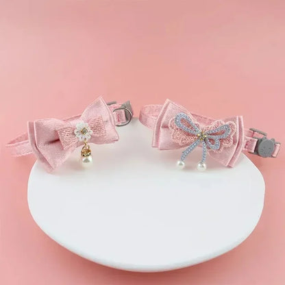 Pet Collar Pink Lace Bow Hanging Bead Cat Choker Bell Dog Cat Supplies Pet Accessories Dog Accessories Dog Cat Products Beauty World Shop