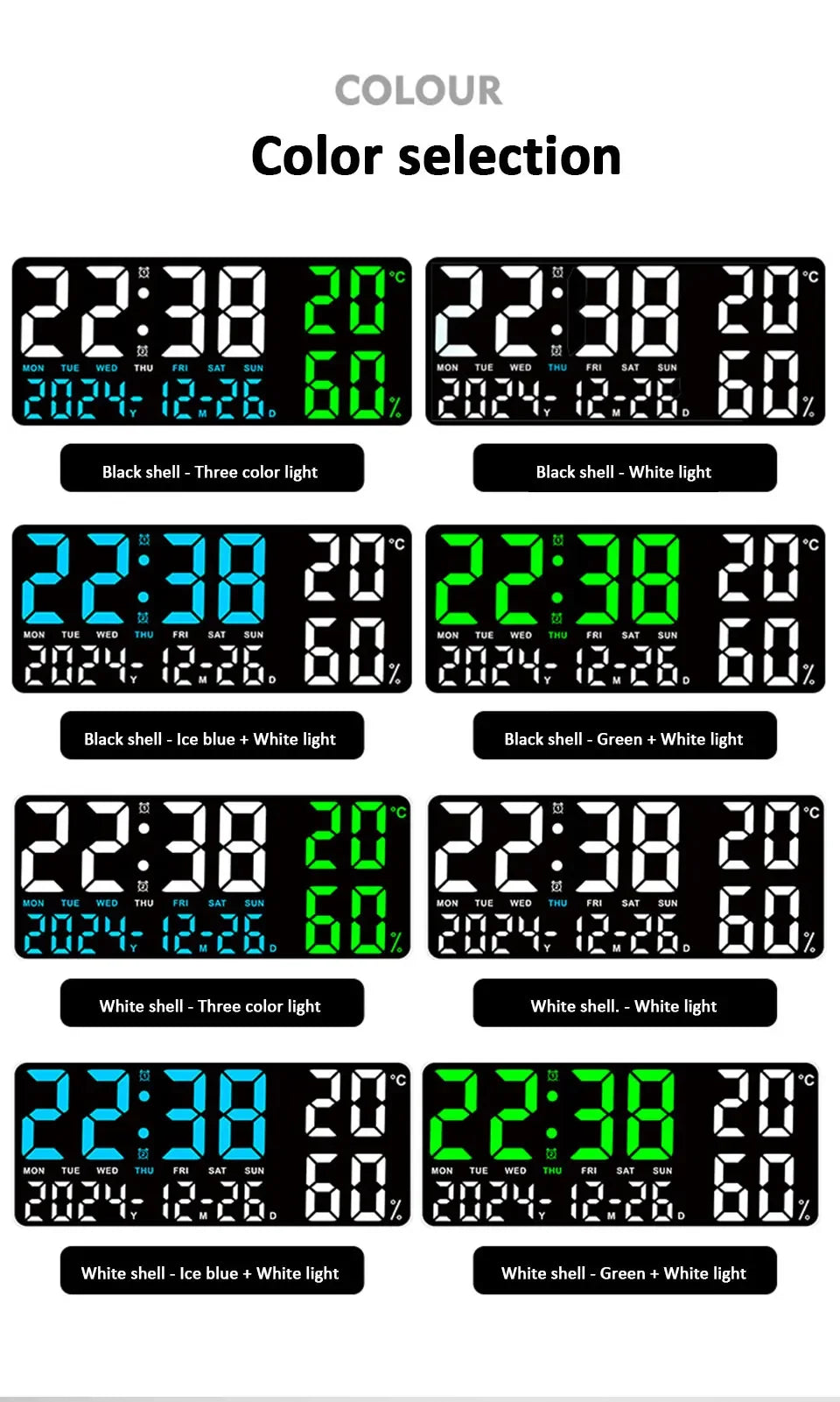 Digital Wall Clock with Atmosphere Lights Remote Control TEMP Humidity Display LED Large Table Clock Multifunctional Alarm Clock Beauty World Shop