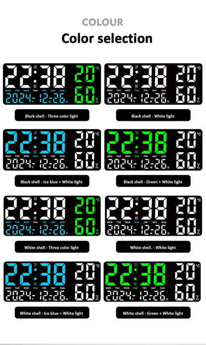 Digital Wall Clock with Atmosphere Lights Remote Control TEMP Humidity Display LED Large Table Clock Multifunctional Alarm Clock Beauty World Shop