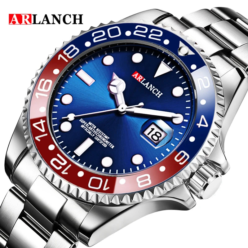 Business Stainless Steel Watch 40mm Classic Red Blue Circle Diving Series Magnifying Glass Calendar Quartz Watches montre homme Beauty World Shop