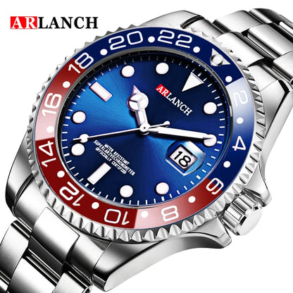 Business Stainless Steel Watch 40mm Classic Red Blue Circle Diving Series Magnifying Glass Calendar Quartz Watches montre homme Beauty World Shop