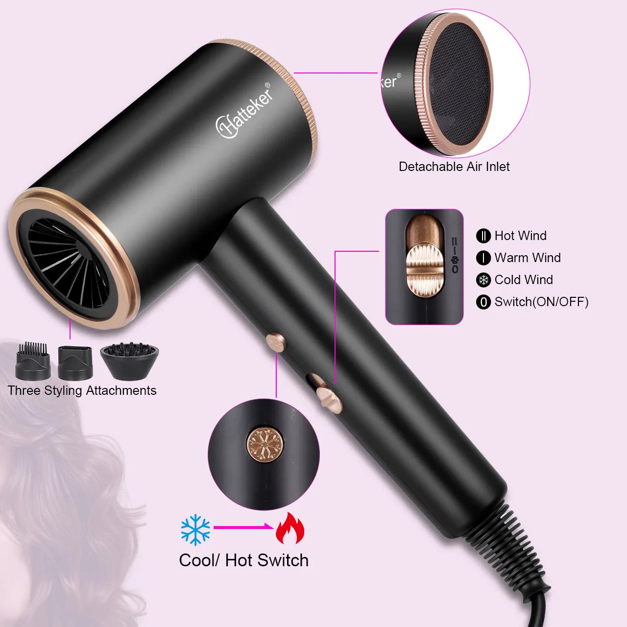 Salon 3200W Hair Dryer,Professional Ionic Hair Blow Dryer,High-speed Hair Dryer,Heat Protection Hairdryer,Hair Styling Hairdryer