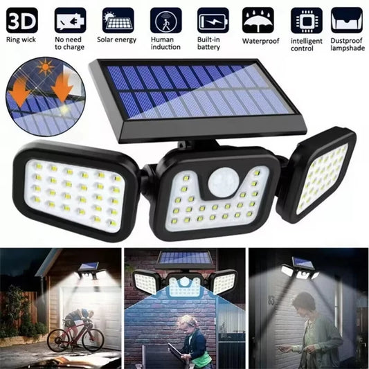 Led Solar Light Outdoor Motion Sensor Human Body Sensing Adjustable Head Ip65 Waterproof Solar Three Head Wall Lamp Garden Beauty World Shop
