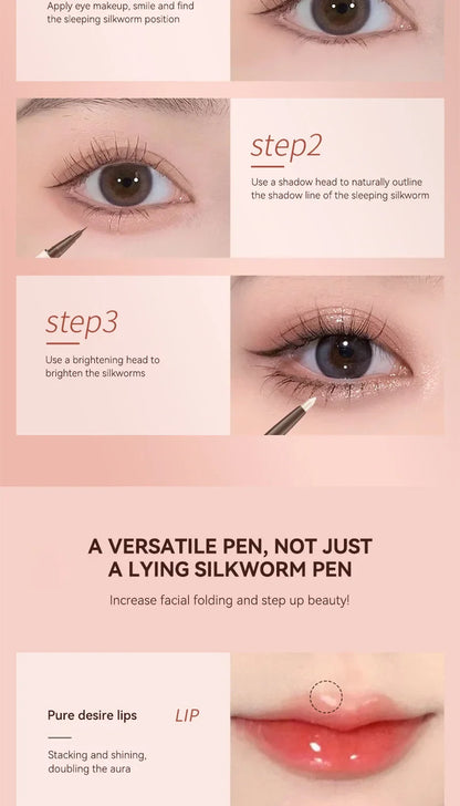 GECOMO 3D star eye double head silkworm pen, keep makeup lasting, waterproof and not easy to stain, brighten Beauty Trend Shop
