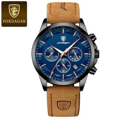 POEDAGAR Original Military Men Clock Waterproof Luminous Leather Quartz Man Watch Chronograph Date Luxury Business Men's Watches Beauty World Shop