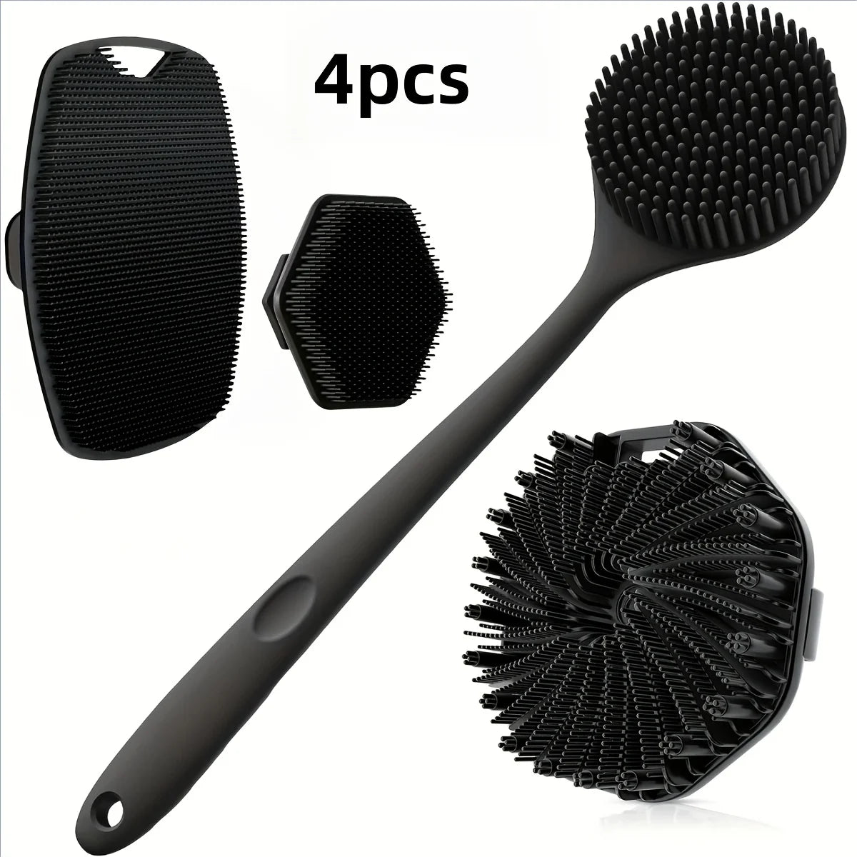 4-piece bath brush set Soft silicone bath brush with non-slip handle, easy to clean and rinse, perfect for use in the bath Beauty World Shop