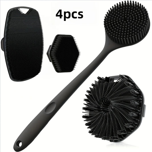 4-piece bath brush set Soft silicone bath brush with non-slip handle, easy to clean and rinse, perfect for use in the bath Beauty World Shop