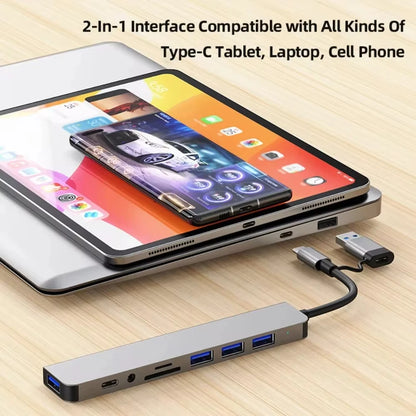 8 In 2 USB HUB With Splitter Card Reader, USB C Port, USB 3.0 / 2.0, SD/TF Splitter Card Reader, Docking Station Beauty World Shop