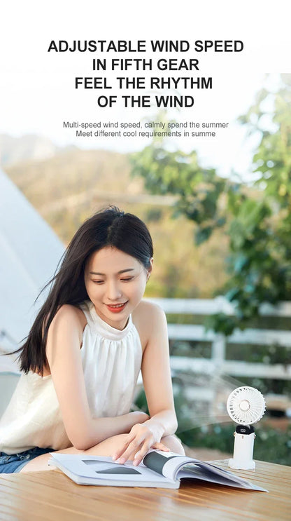 Handheld Mini Fan Foldable Portable Neck Hanging Fans 5 Speed USB Rechargeable Fan with Phone Stand and Display Screen 1800mAh Beauty World Shop