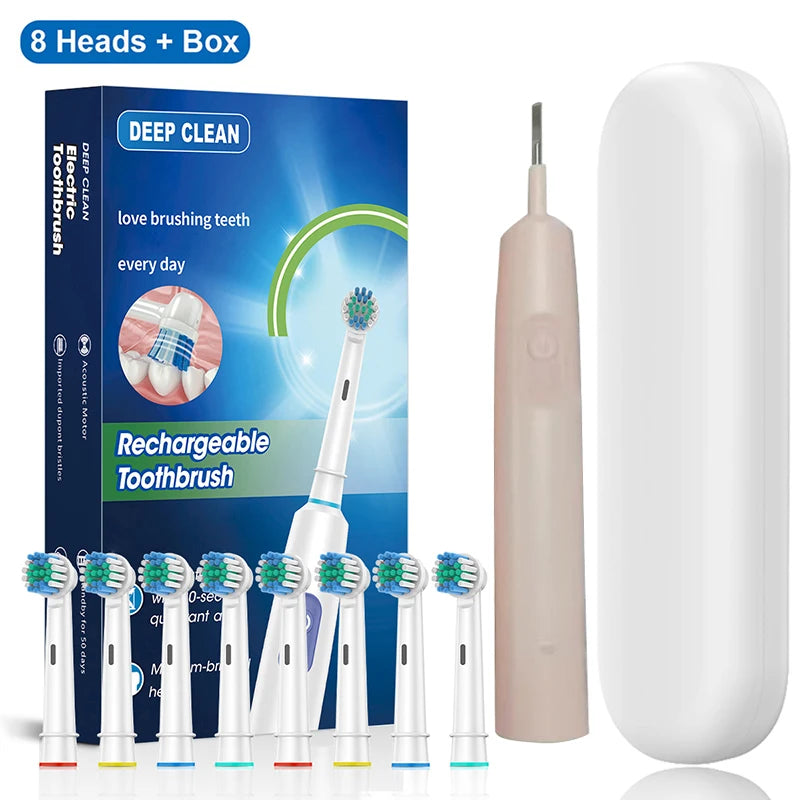 Electric Toothbrush Rotary Rechargeable Electric Toothbrush for Adults Rotating Electric Toothbrushes with 8 Soft Brush Heads Beauty World Shop
