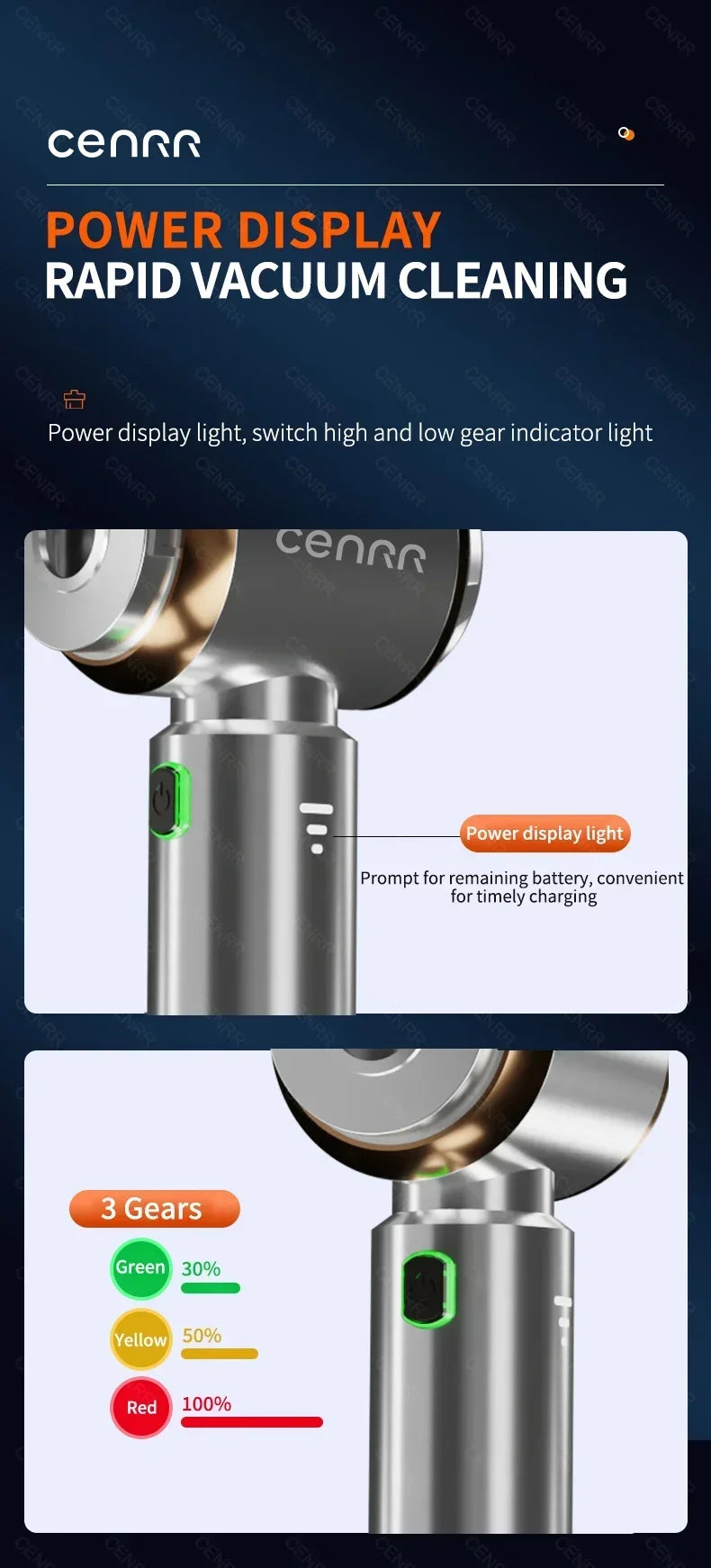 CENRR 360000PA Car Vacuum Cleaner Strong Suction Cordless Wireless Cleaner Portable  HandHeld Vacuum Cleaner Cleaning Machine Beauty World Shop