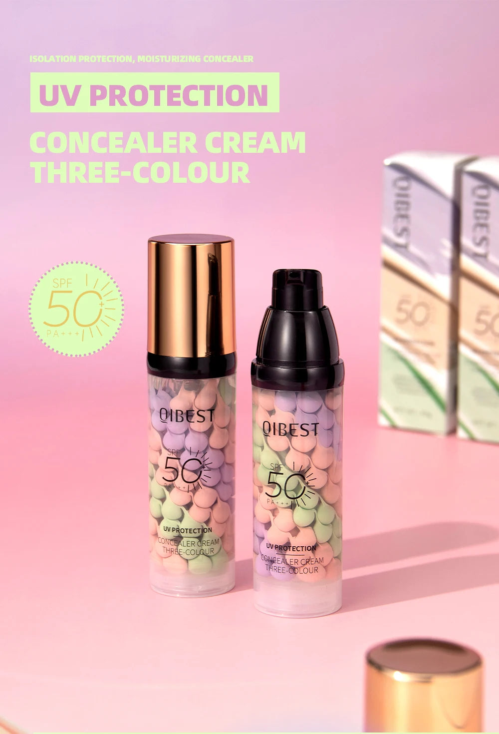Qibest Three Color Press Release Cream Concealer Isolate Makeup Facial Base Brightening Cream Liquid Concealer Face Primer
