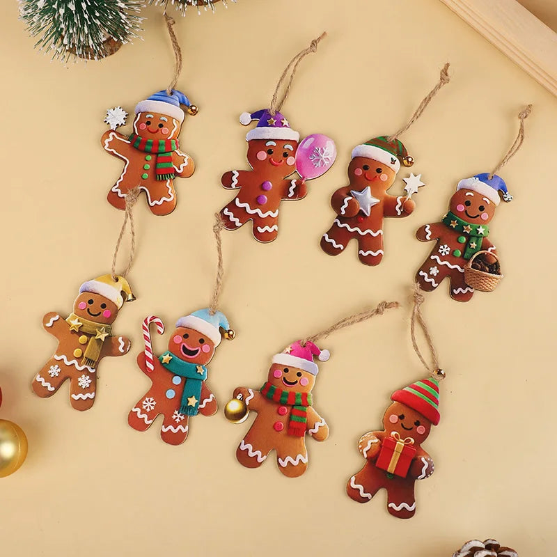 12/24pcs Christmas Gingerbread Man Ornaments Xmas Tree Wooden Hanging Pendants 2026 New Year Party Home Decoration Kids DIY GIft Beauty World Shop
