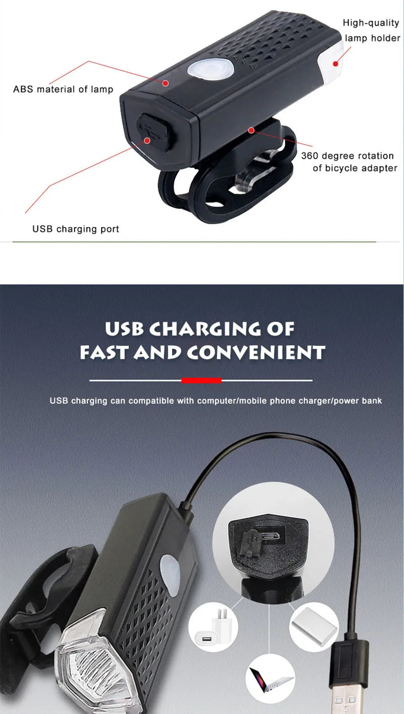 Bike Light Set Front Light with Taillight USB Rechargeable Easy to Install 3 Modes Bicycle Accessories for the Bicycle Road MTB Beauty World Shop
