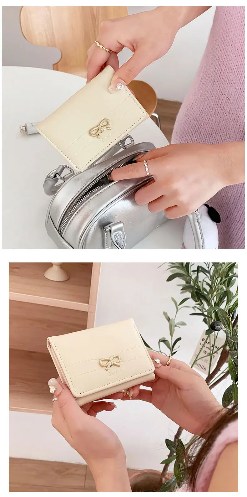 Fashion Wallets Girls Cute Bow Small Wallet Aesthetic Card Holder Classic Three Fold Purse For Women Student Simple Coin Pouch Beauty World Shop