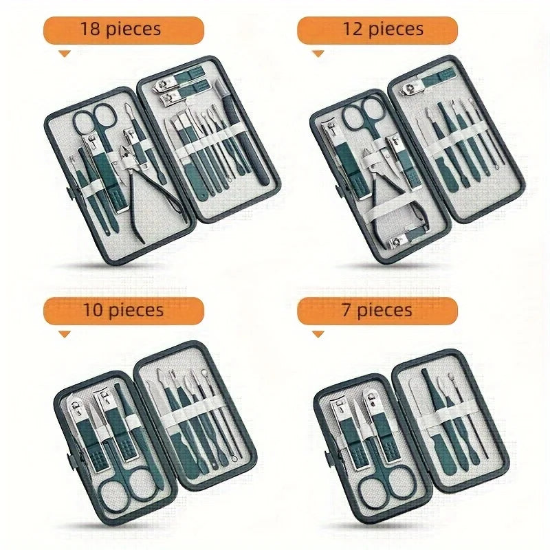 Professional 7-18 Piece Nail Care Kit Stainless Steel Manicure & Pedicure Set with Travel Case for On-the-Go Grooming Beauty World Shop