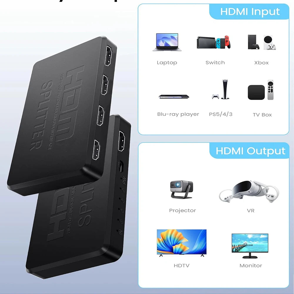 4K 2K HDMI-compatible Splitter 1 in 4 out 4x1 HDTV Switch HDMI-compatible Adapter HD Video Switcher for Xbox PS4 DVD PC Laptop Beauty World Shop