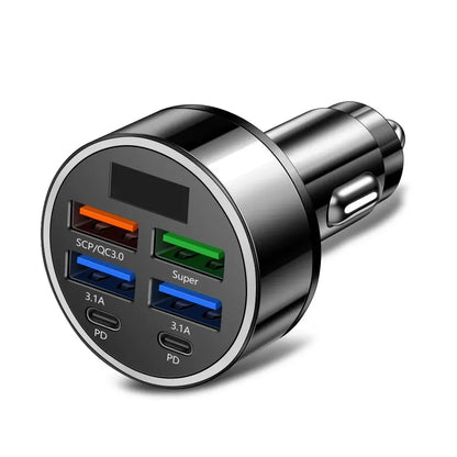 66-250W PD Car Charger QC3.0 Fast Charge One to Six Car Cigarette Lighter Plug Car Charger Flash Charge with Digital Display Beauty World Shop