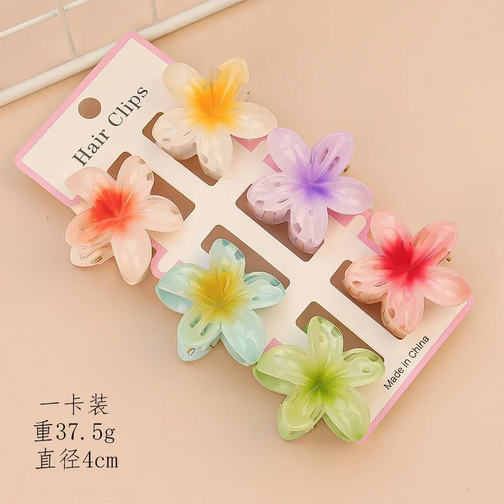 6PCs fashion colorful transparent flower small hair claw clips clamp hairpin Barrette for thick thin hair accessories for women Beauty World Shop