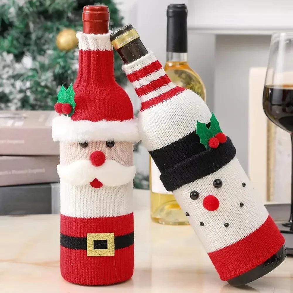 Christmas Wine Bottle Cover Set Santa Snowman Woven Wine Bottle Bags for Christmas Party Dinner Table Decorations New Year Gifts Beauty World Shop
