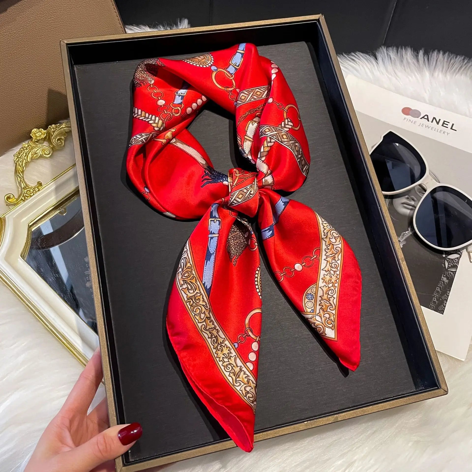 2025 New Fashion Luxury Printed Square Shawl Women 70x70cm Pashmina Silk Scarf Neck Headband Bandana Beauty World Shop