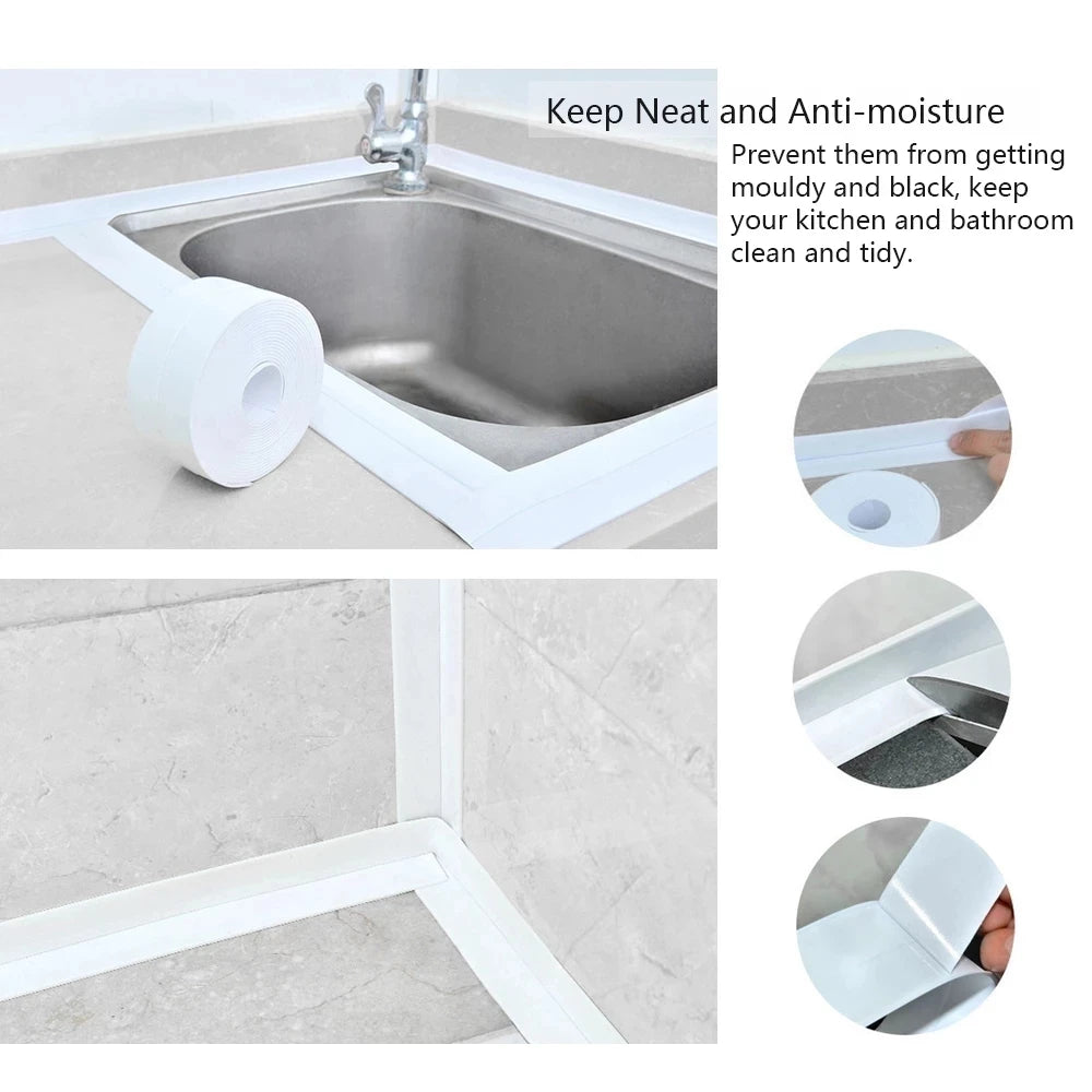 PVC tape Waterproof wall glue sink edge seal mildew resistant caulking strip Kitchen bathroom shower tub Beauty World Shop