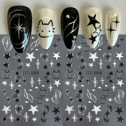 Black Silver Cat Animals Nail Sticker Decals Y2K Charms Cute Dog Cartoon Adhesive Sliders Foils For Manicure Nail Art Decoration Beauty World Shop