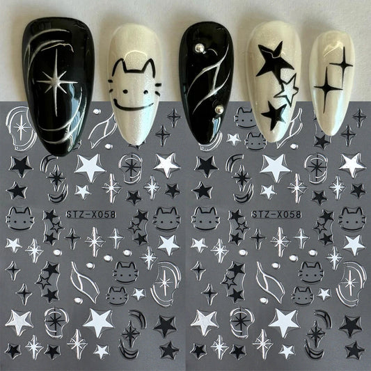 Black Silver Cat Animals Nail Sticker Decals Y2K Charms Cute Dog Cartoon Adhesive Sliders Foils For Manicure Nail Art Decoration Beauty World Shop