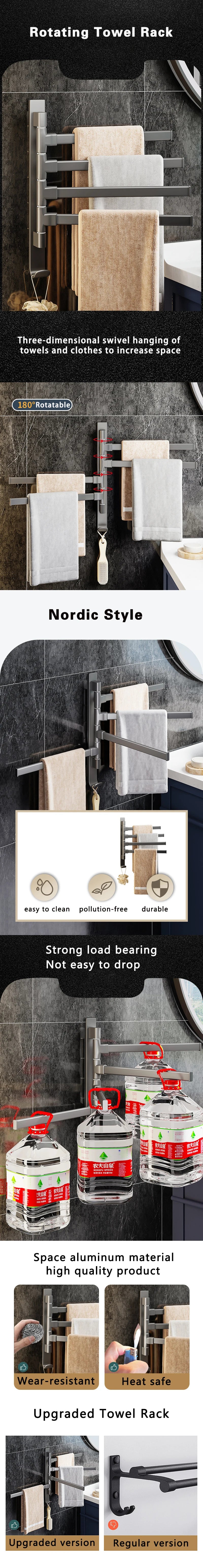 Bathroom Towel Rack Rotatable Towel Holder Space Aluminum 2/3/4/5-Bar Towel Hanger Kitchen Shelf Paper Hanging Wall Mounted Beauty World Shop