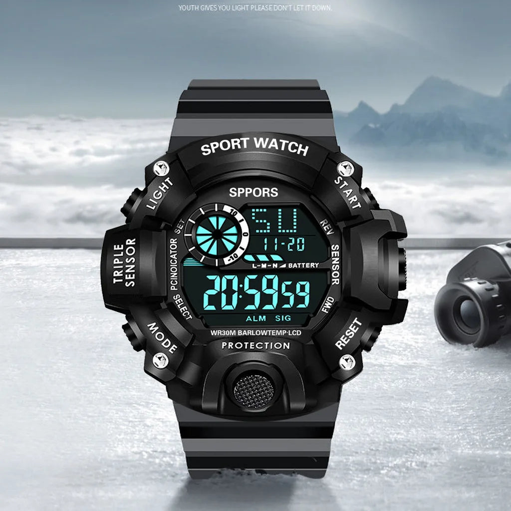 Fashion Men's Watch Sports Electronic Wristwatch Large dial Multifunctional Waterproof Luminous Alarm Kids Male's Military Watch Beauty World Shop