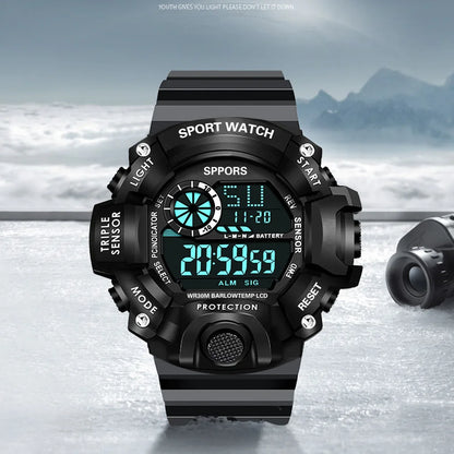 Fashion Men's Watch Sports Electronic Wristwatch Large dial Multifunctional Waterproof Luminous Alarm Kids Male's Military Watch Beauty World Shop